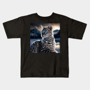 Bengal Cat Enjoys The Snow Kids T-Shirt